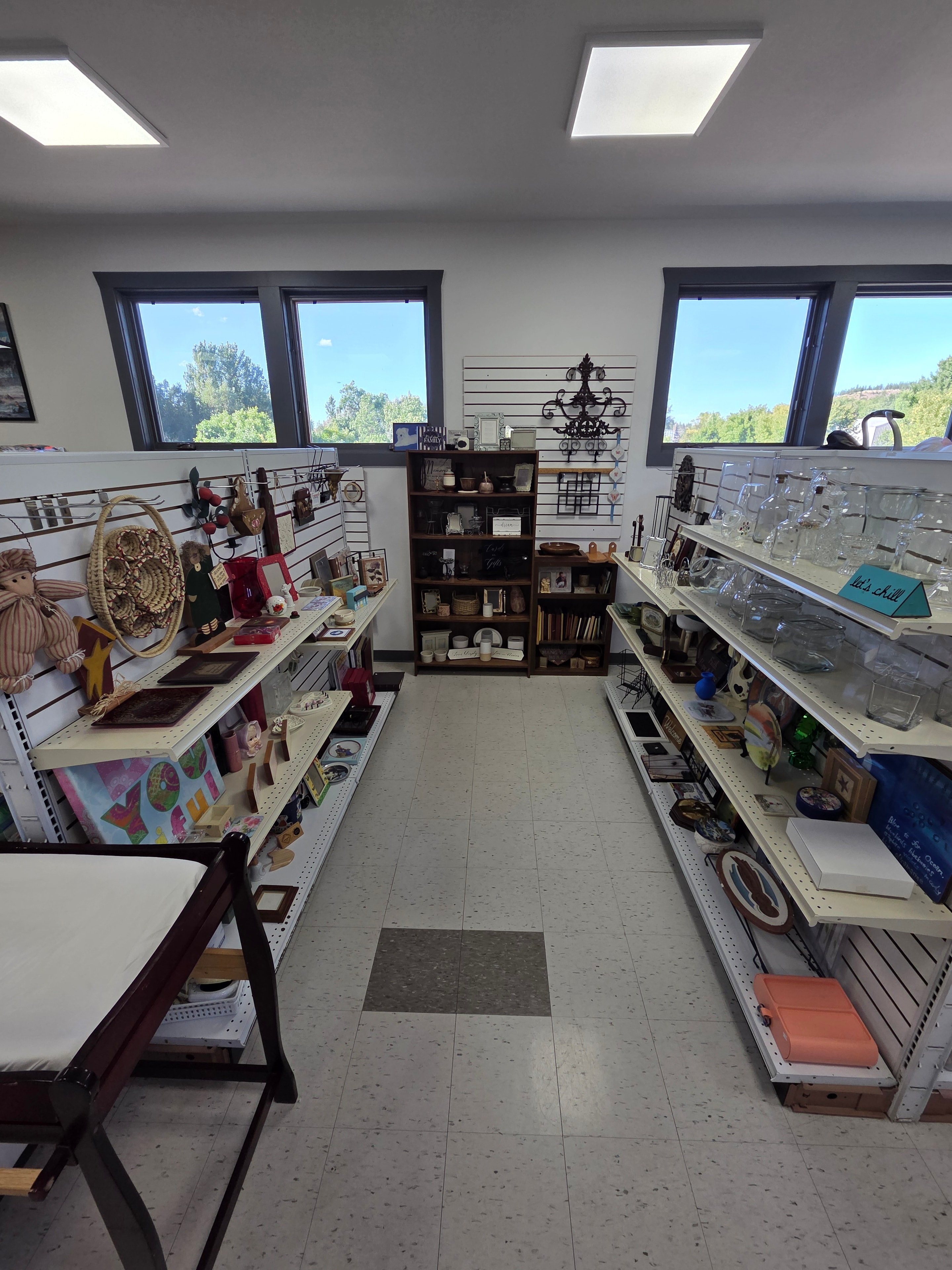 Main floor shelves with home décor and household treasures